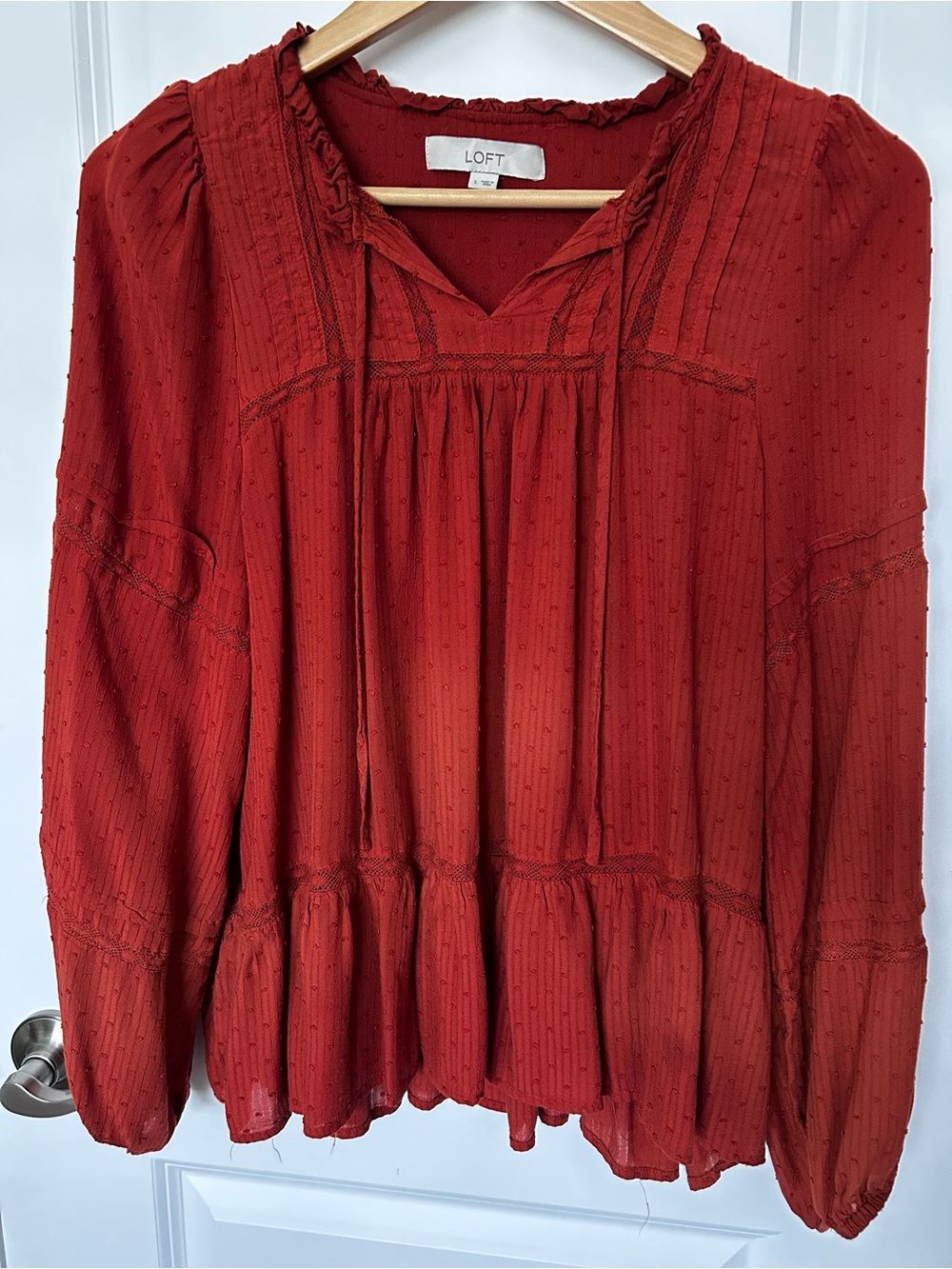 LOFT Rust Red Textured Peasant Blouse